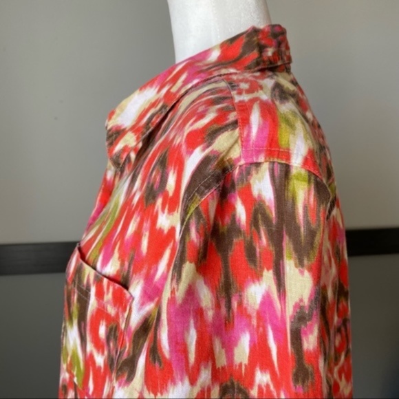 JONES NEW YORK SPORT button down shirt 3/4 sleeve collar neck watercolor - Picture 9 of 14